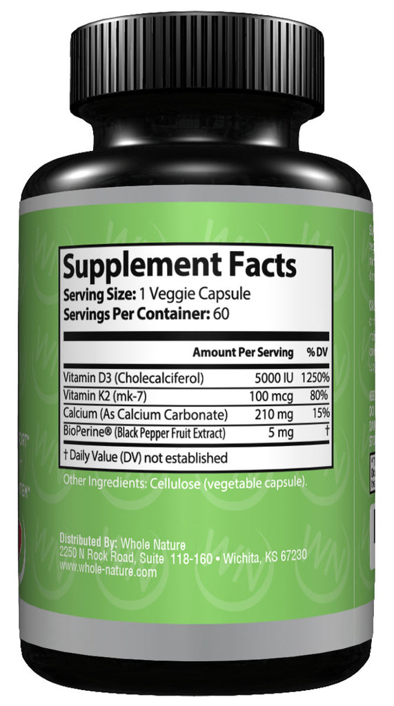 Whole Nature K2 (MK7)+D3 Plus Calcium - Whole Nature Vitamins & Supplements