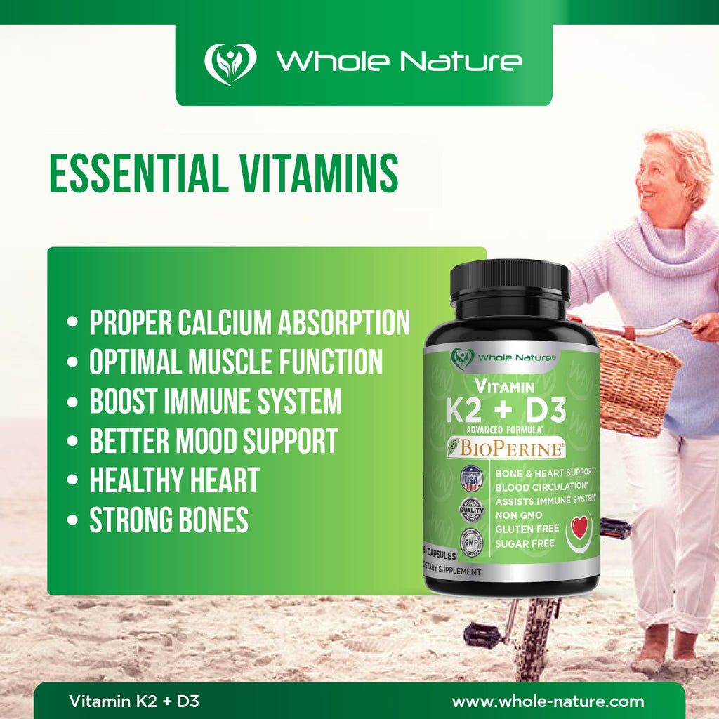 Whole Nature K2 (MK7)+D3 Plus Calcium - Whole Nature Vitamins & Supplements