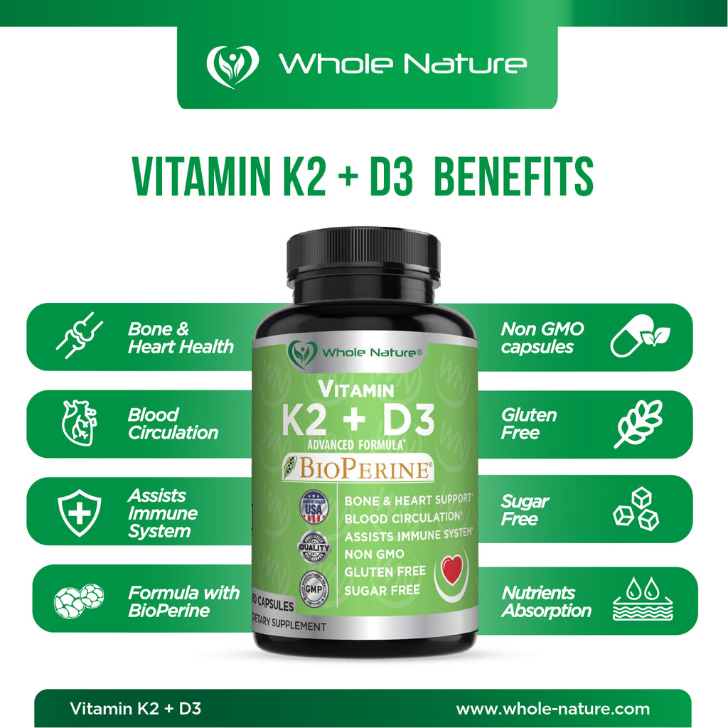 Whole Nature K2 (MK7)+D3 Plus Calcium - Whole Nature Vitamins & Supplements