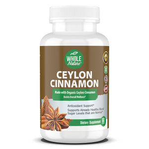 Cinnamon Capsules 1200mg, Made With Organic Ceylon Cinnamon Supplement, Vegan, Herbal, Antioxidant & Anti-inflammatory for Heart, Brain, Bone & Joint Support. Whole Nature’s Sri Lank True Cinnamon Powder Caps