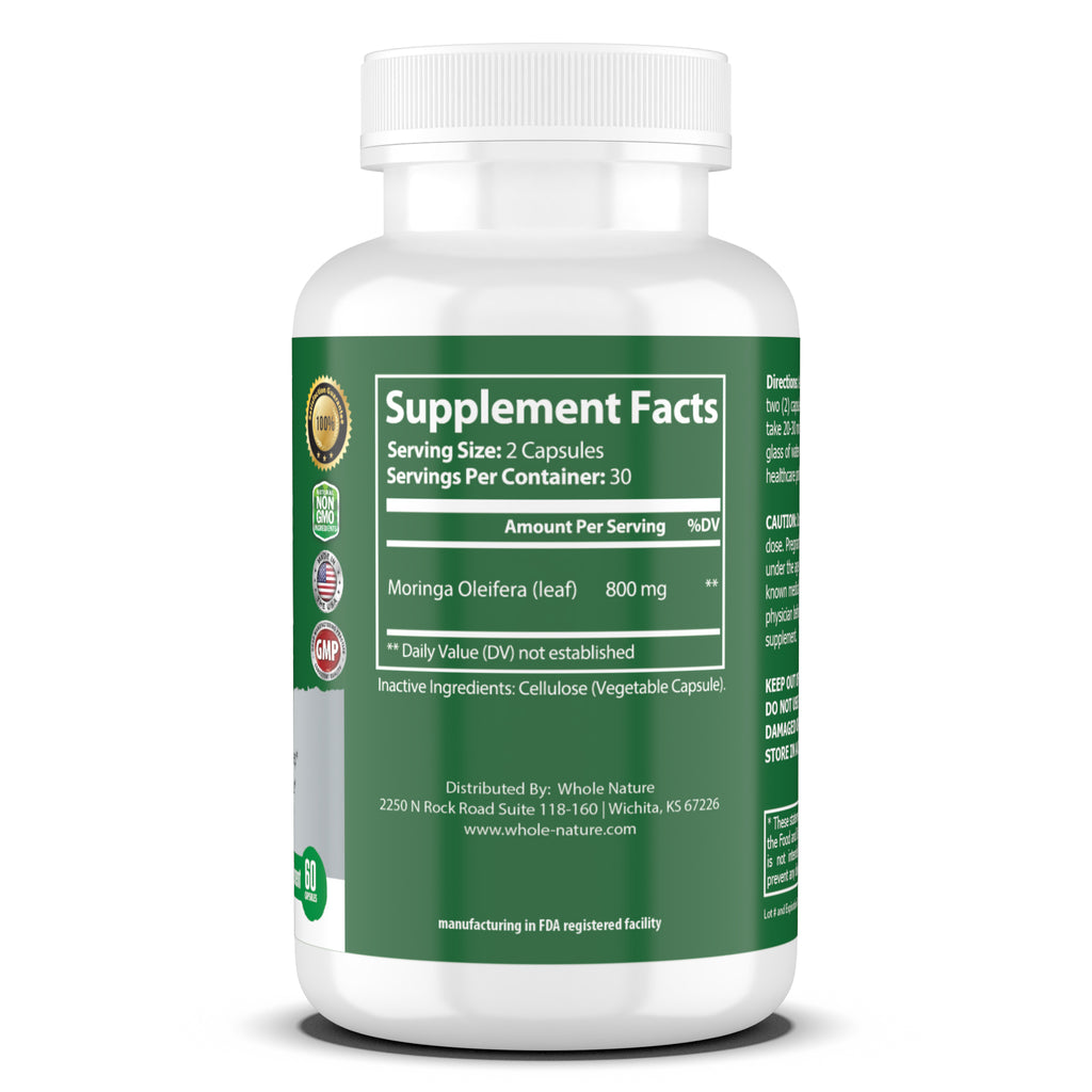 Moringa Capsules, 800mg Organic Moringa Oleifera