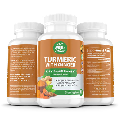 Turmeric Curcumin, Ginger & Black Pepper, Enhanced Absorption Turmeric Extract 95% Standardized Curcuminoids 550mg. Supports Joints, Skin, Digestion, Brain, Immunity, Vegan, Non-GMO, 60 ct