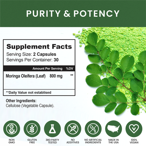 Image of Moringa Capsules, 800mg Organic Moringa Oleifera