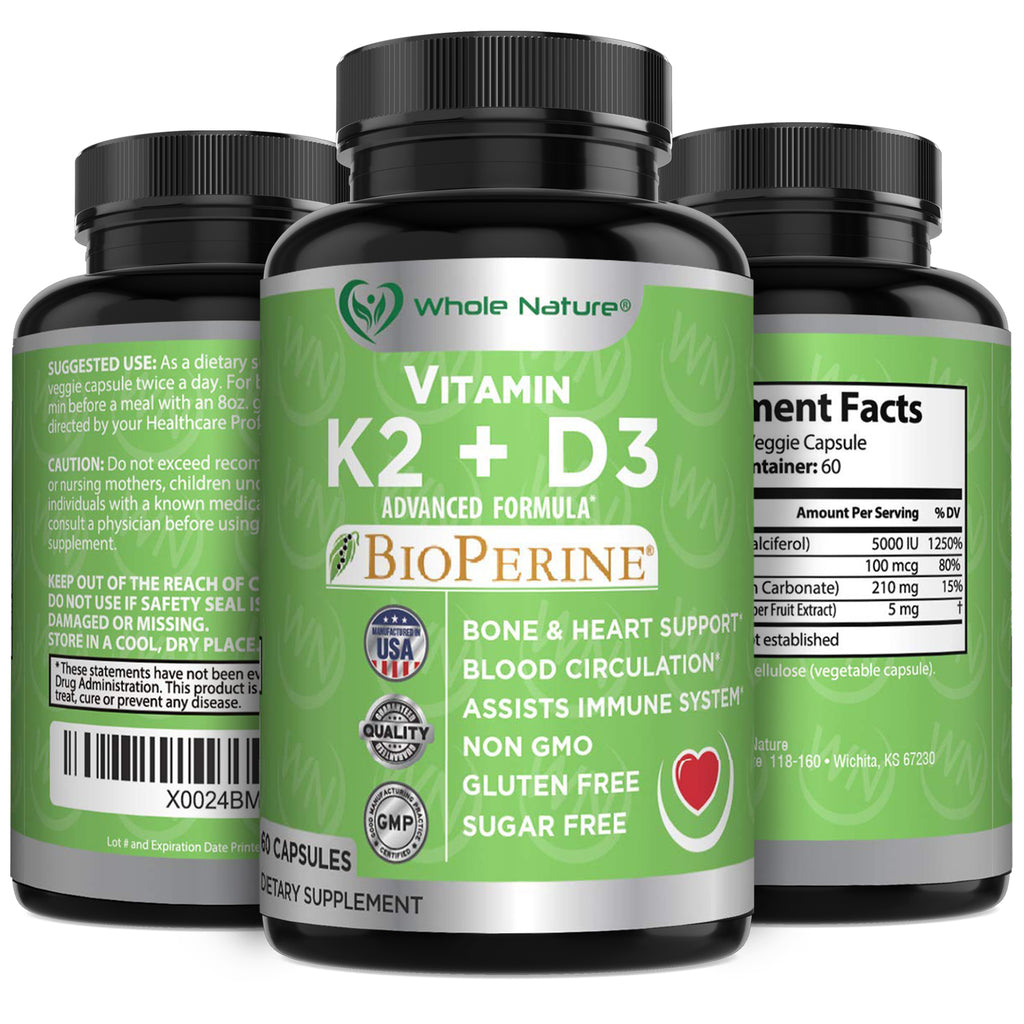 Whole Nature K2 (MK7)+D3 Plus Calcium - Whole Nature Vitamins & Supplements